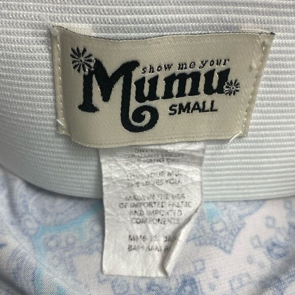 Show Me Your MuMu Bam Bam Bells Wm’s Sz Sm Blue White Paisley Pull On Leggings - Picture 4 of 5